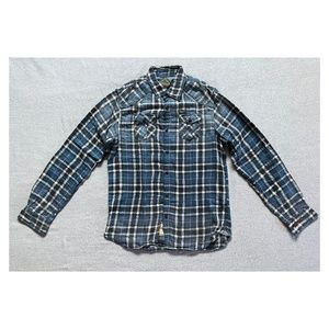 Men's Scotch & Soda Blue Plaid Casual Button-Up Shirt, size Medium